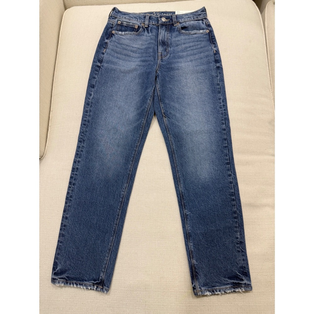 American Eagle Super High-Rise Straight Womens 2 Short Blue Frayed Hem NWT - Picture 1 of 9